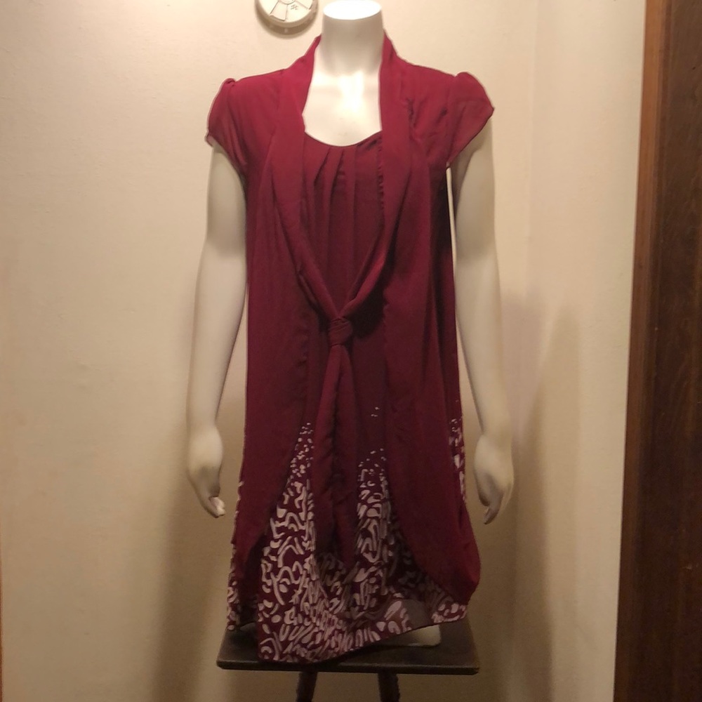 Large burgundy and white dress